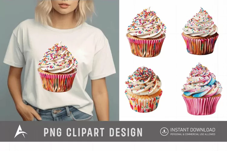 Watercolor Sprinkle Cupcake Clipart