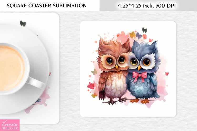 Cute Watercolor Owl| Square Coaster Sublimation