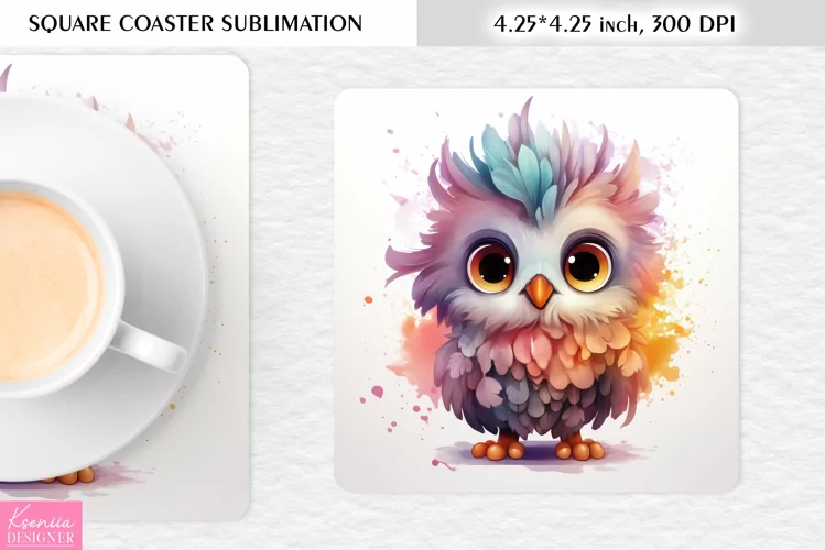 Cute Watercolor Owl| Square Coaster Sublimation
