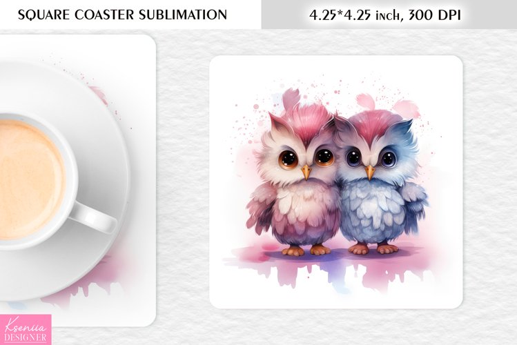 Cute Watercolor Owl| Square Coaster Sublimation