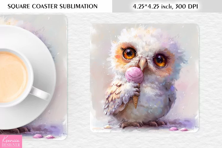Cute Watercolor Owl| Square Coaster Sublimation