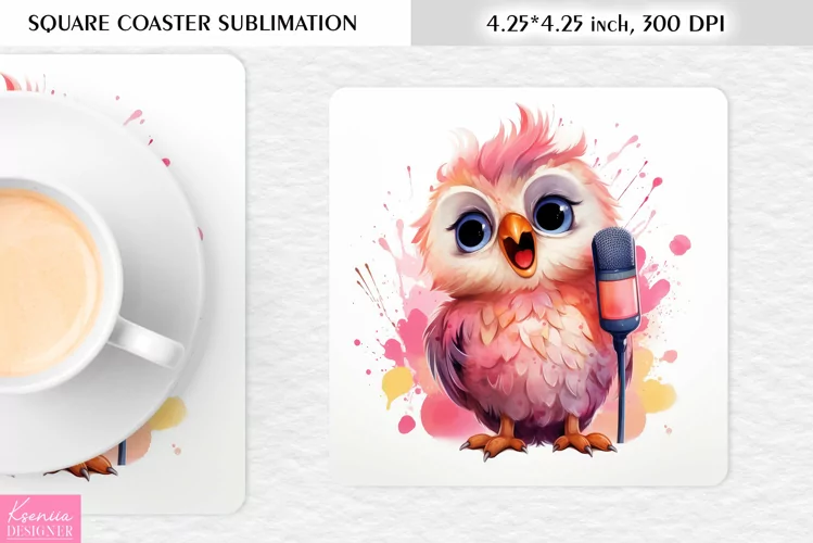 Cute Watercolor Owl| Square Coaster Sublimation