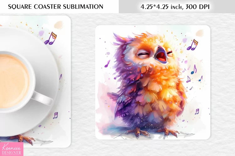 Cute Watercolor Owl| Square Coaster Sublimation
