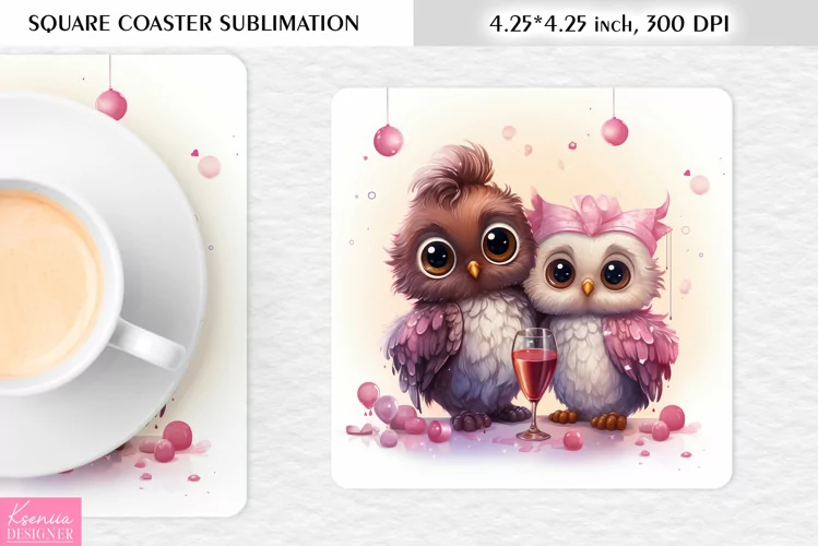 Cute Watercolor Owl| Square Coaster Sublimation