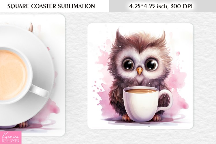 Cute Watercolor Owl| Square Coaster Sublimation