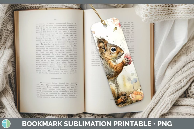 Watercolor Squirrel Bookmark Sublimation Printable Designs