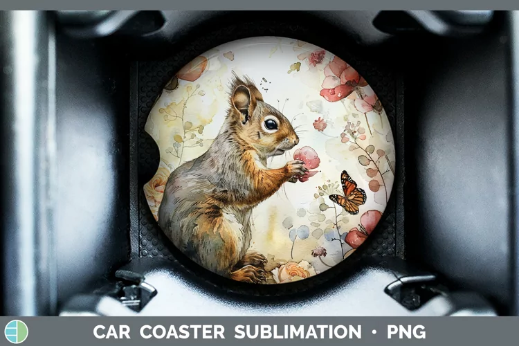 Watercolor Squirrel Car Coaster Sublimation Coaster Designs