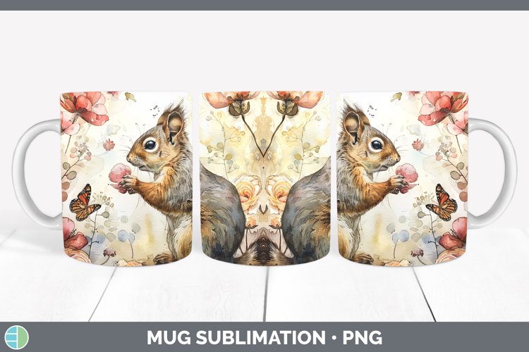 Watercolor Squirrel Mug Wrap Sublimation Coffee Cup Designs