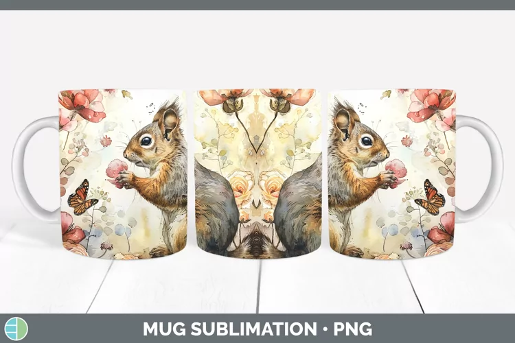Watercolor Squirrel Mug Wrap Sublimation Coffee Cup Designs