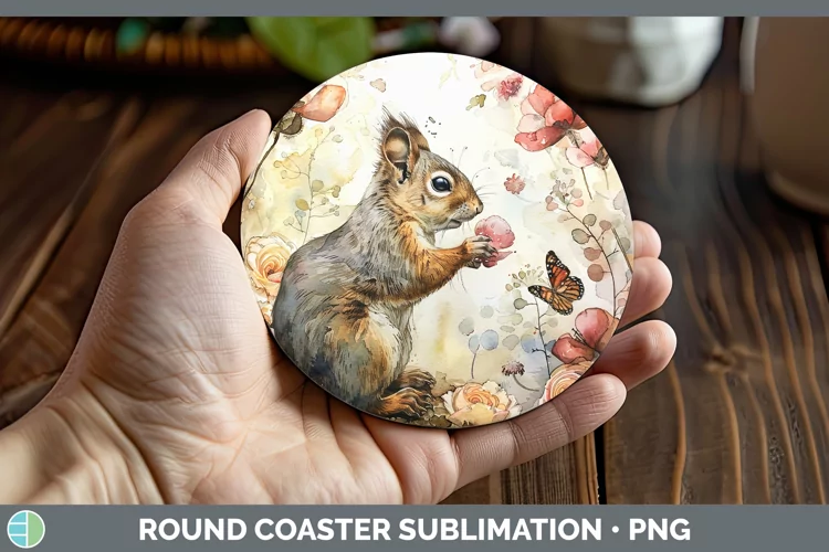 Watercolor Squirrel Round Coaster Sublimation Coaster Design