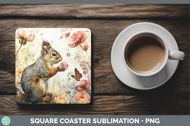 Watercolor Squirrel Square Coaster Sublimation Coaster Desig