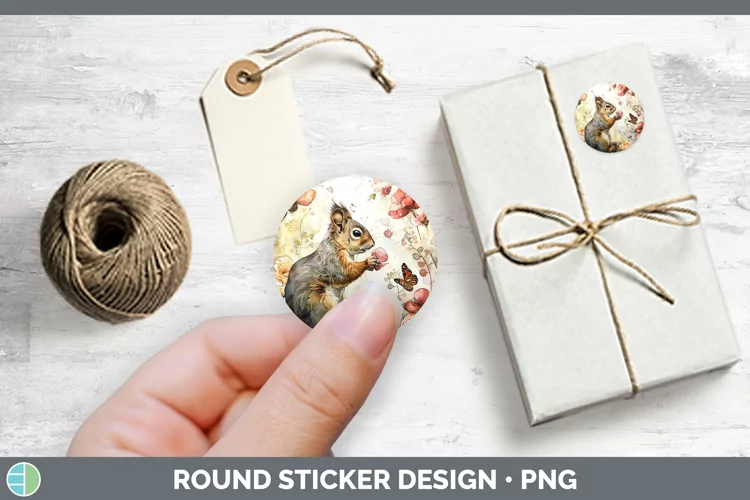 Watercolor Squirrel Stickers | Round Labels Designs