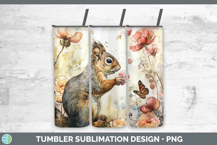 Watercolor Squirrel Tumbler Sublimation 20 oz Skinny Tumbler