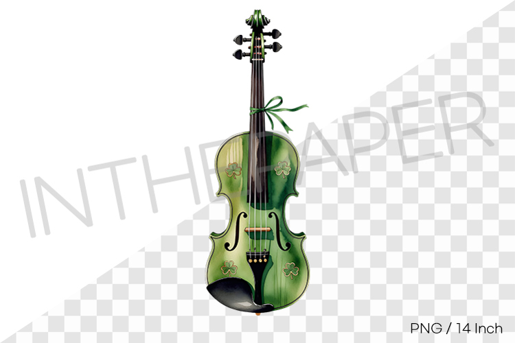 Beautiful folk violin instrument with shamrock cutout PNG