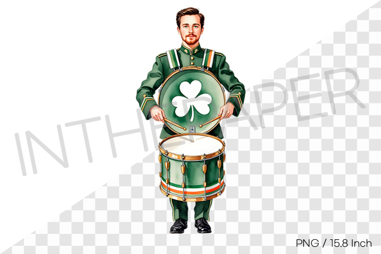 Marching man playing drum in traditional uniform PNG Clipart