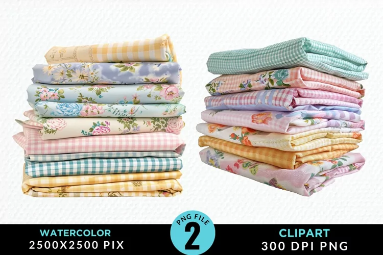 Watercolor Stack Of Fabrics Illustration Clipart