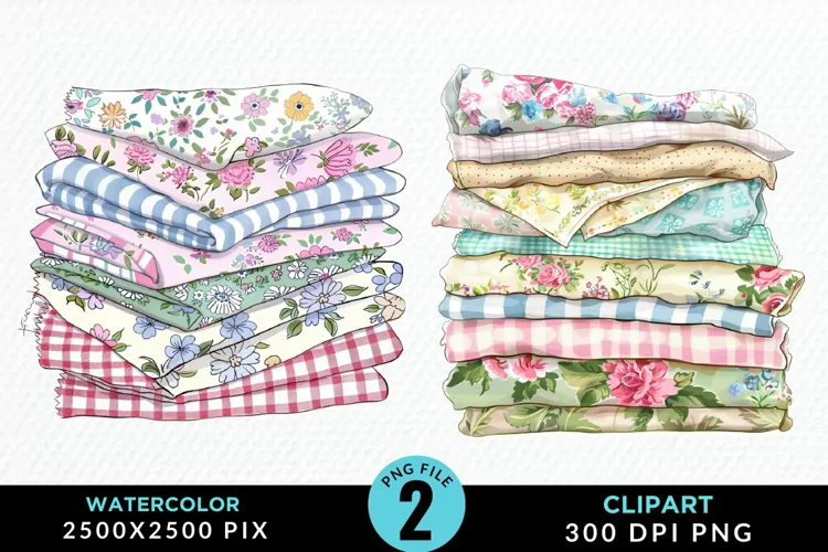Watercolor Stack Of Fabrics Illustration Clipart