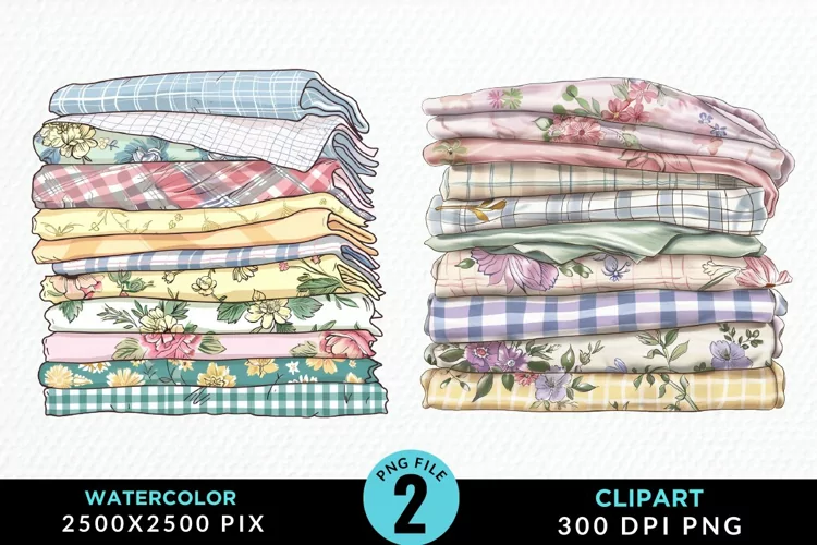 Watercolor Stack Of Fabrics Illustration Clipart