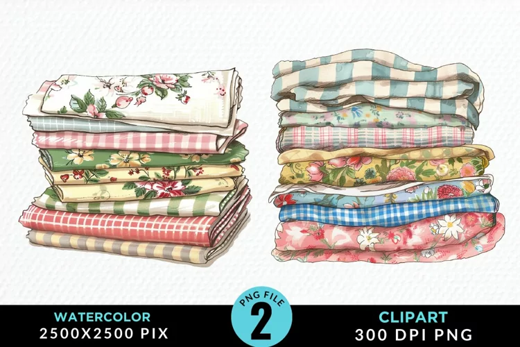 Watercolor Stack Of Fabrics Exquisite Clipart