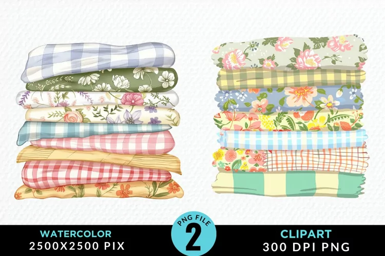 Watercolor Stack Of Fabrics Illustration Clipart