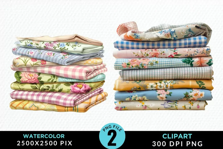 Watercolor Stack Of Fabrics Illustration Clipart