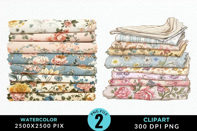 Watercolor Stack Of Fabrics Illustration Clipart