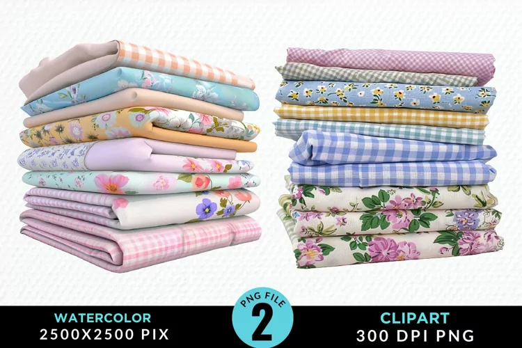 Watercolor Stack Of Fabrics Illustration Clipart