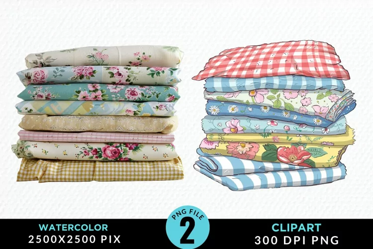 Watercolor Stack Of Fabrics Illustration Clipart