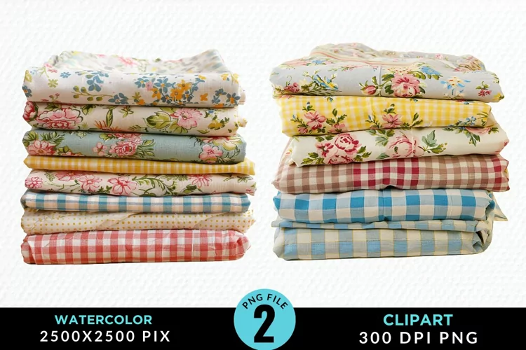 Watercolor Stack Of Fabrics Illustration Clipart