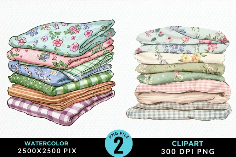Watercolor Stack Of Fabrics Illustration Clipart