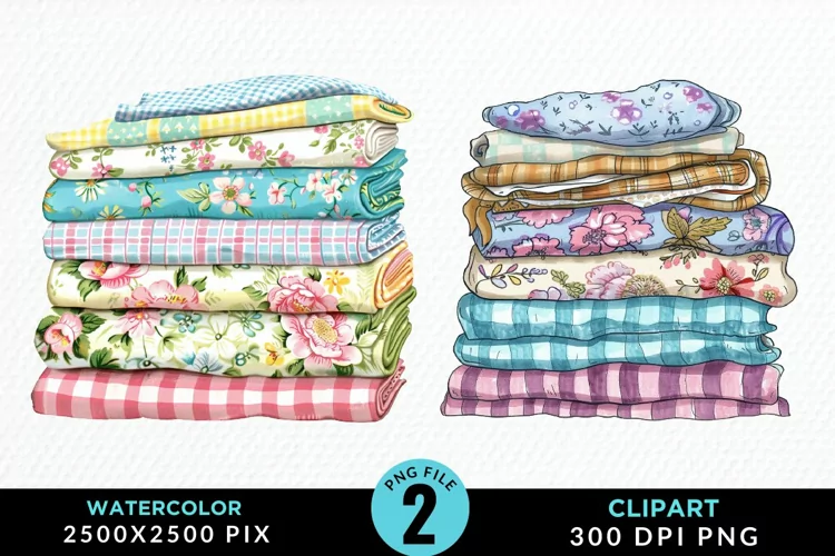 Watercolor Stack Of Fabrics Illustration Clipart