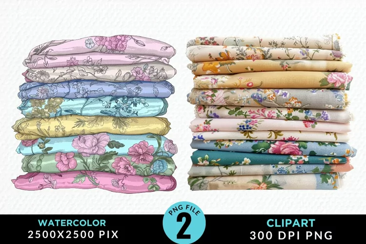 Watercolor Stack Of Fabrics Illustration Clipart