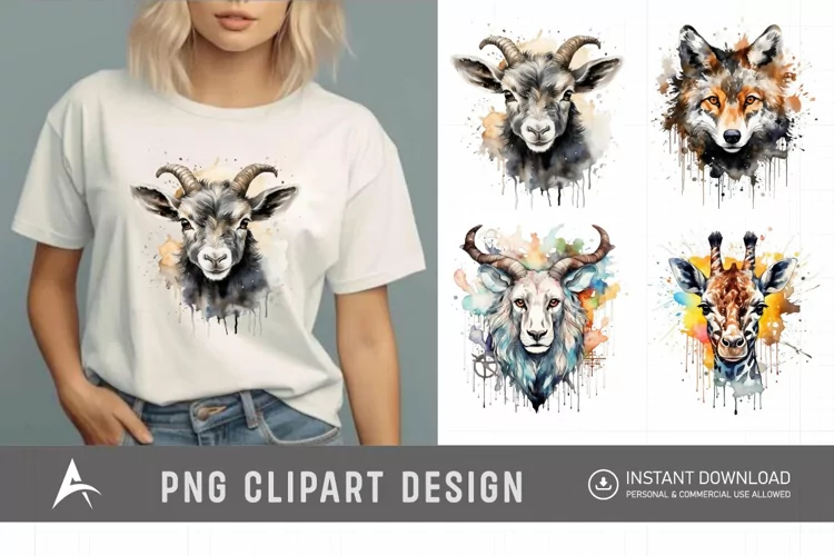 Watercolor Stained Animal Clipart