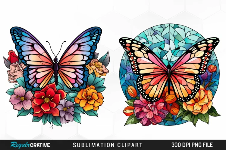 Stained Glass Butterfly Flower Clipart