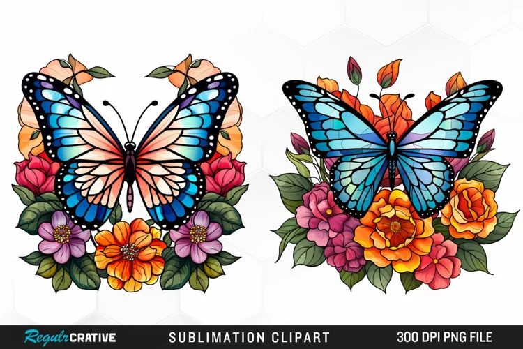 Stained Glass Butterfly Flower Clipart