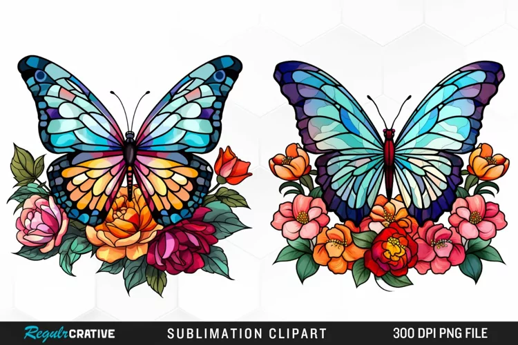 Stained Glass Butterfly Flower Clipart