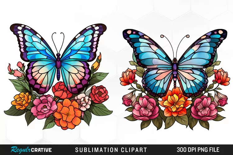 Stained Glass Butterfly Flower Clipart