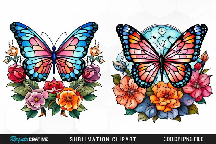 Stained Glass Butterfly Flower Clipart