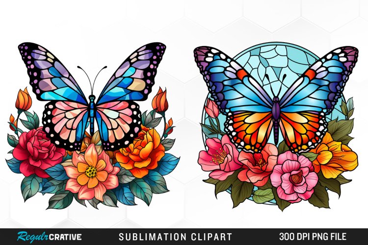 Stained Glass Butterfly Flower Clipart