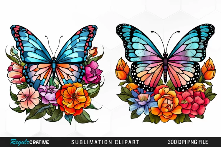 Stained Glass Butterfly Flower Clipart