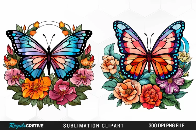 Stained Glass Butterfly Flower Clipart
