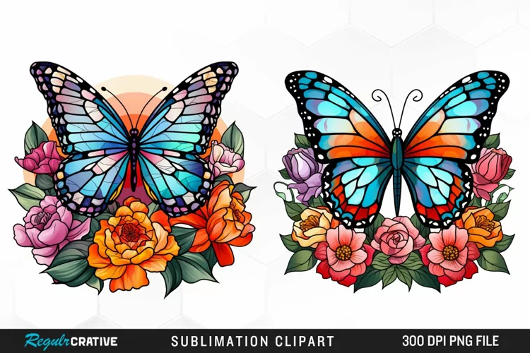 Stained Glass Butterfly Flower Clipart