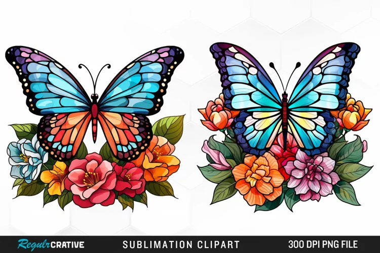 Stained Glass Butterfly Flower Clipart