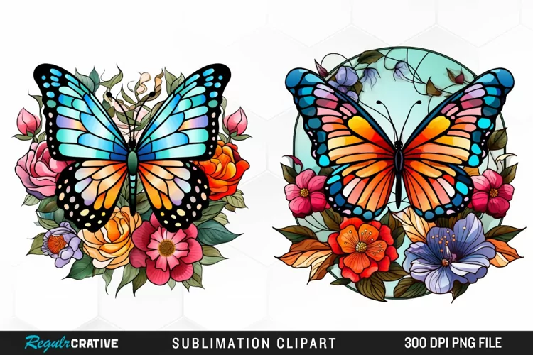 Stained Glass Butterfly Flower Clipart