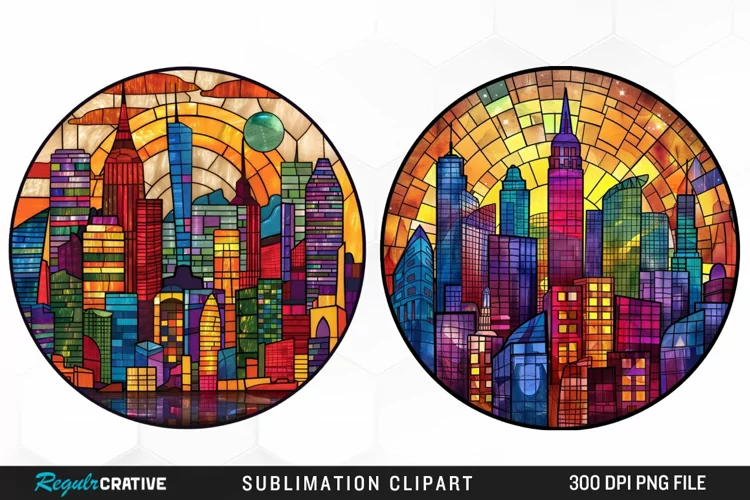 Watercolor Stained Glass City Fun Clipart