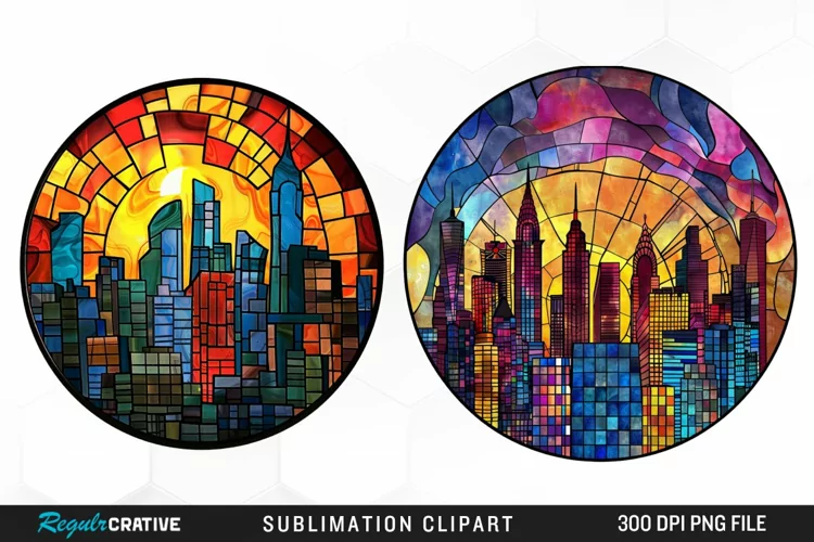 Watercolor Stained Glass City Fun Clipart
