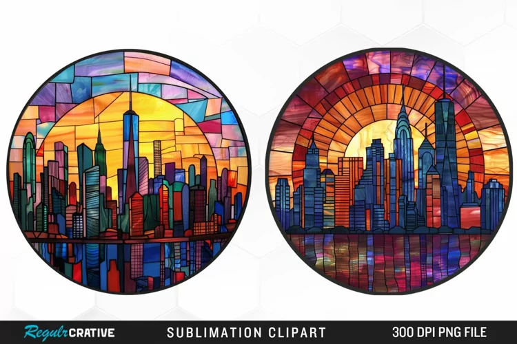 Watercolor Stained Glass City Fun Clipart