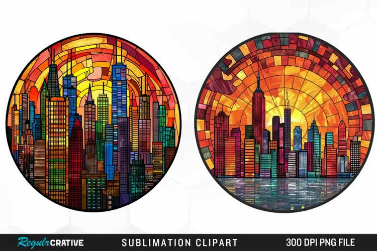 Watercolor Stained Glass City Fun Clipart