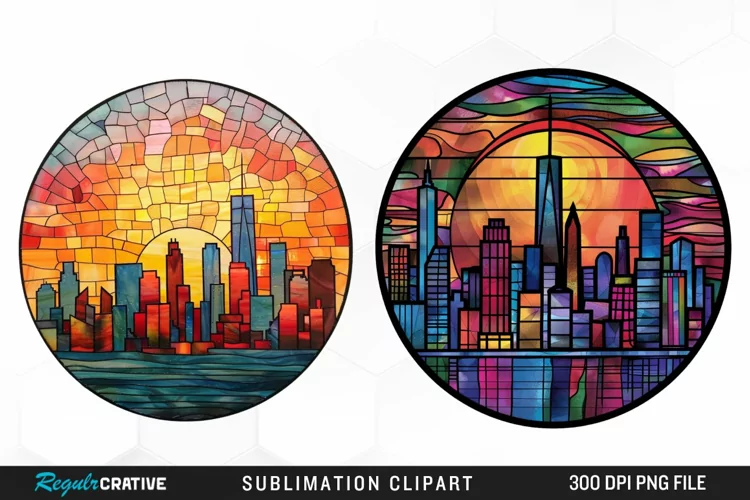 Watercolor Stained Glass City Graphics Clipart