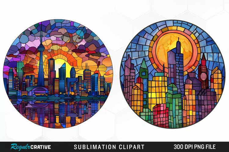 Watercolor Stained Glass City Fun Clipart
